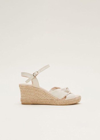 Phase Eight Leather Knot Front Espadrilles Heels White Canada | VRGLNE-026